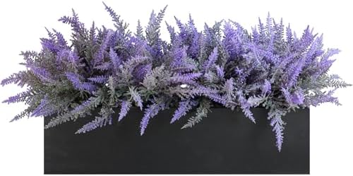 Winlyn 14" Artificial Lavender Arrangement Faux Lavender Flowers in Rustic Black Wooden Planter Box Realistic Lavender Potted Plant for Gift Farmhouse Home Wedding Table Centerpiece Mantel Shelf Décor by Winlyn