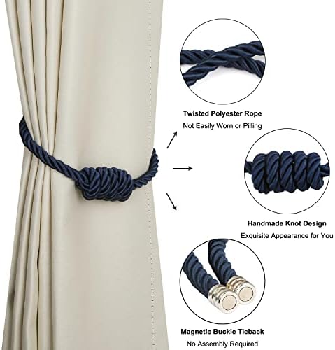 BEL AVENIR Magnetic Curtain Tiebacks 4 Pack Hand-Woven Curtain Ties - Image 4