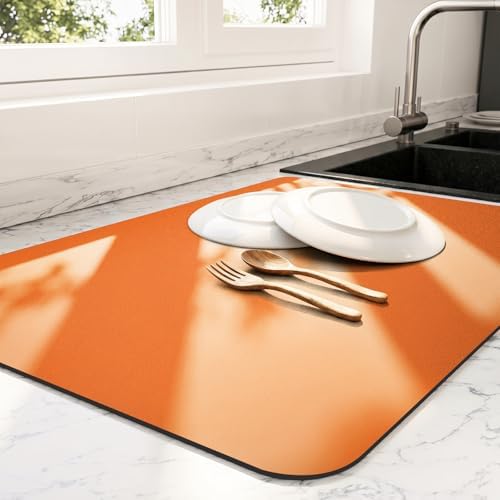 Ecotrim - Dish Drying Mat for Kitchen Counter | Coffee Bar Mat for Countertops | Heat Resistant Drainer Mat with Non-slip Rubber Backed | Hide Stain Kitchen Absorbent Draining Mat | Orange 16"x24" by Unknown
