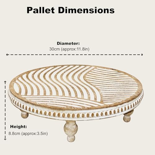 Wood Riser for Kitchen Counter, Round Wooden Trays for Decor, Wavy Lines - Image 2