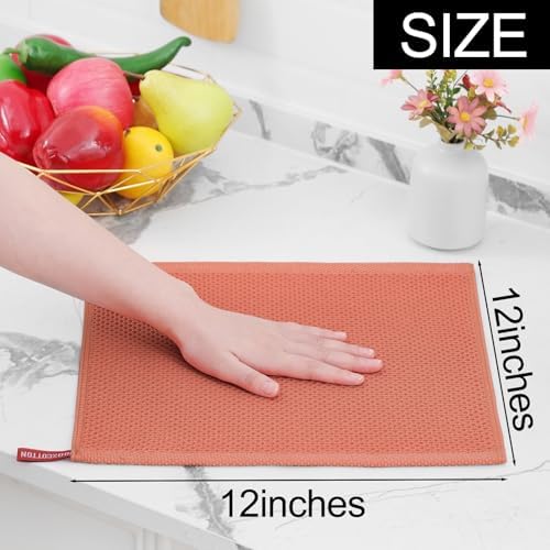 Homaxy 100% Cotton Waffle Weave Kitchen Dish Cloths 12-Pack, Coral - Image 5