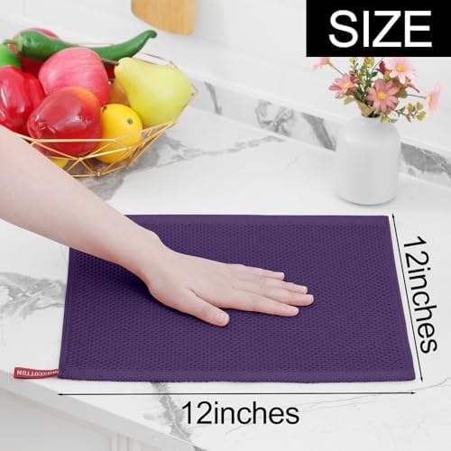 Homaxy 100% Cotton Waffle Weave Kitchen Dish Cloths 12-Pack, Eggplant - Image 5