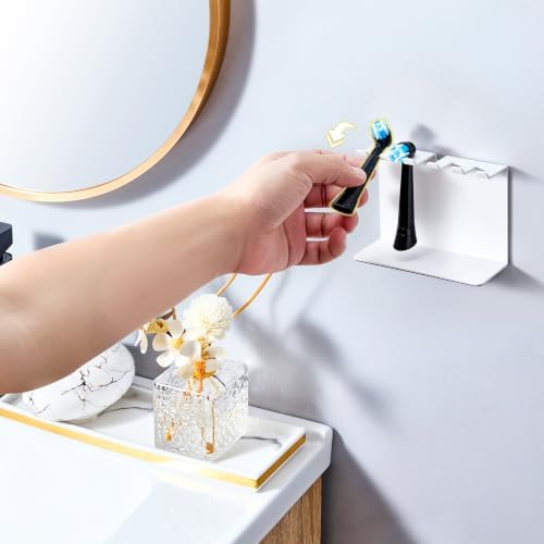 Electric Toothbrush Head Holder, Tooth Brushing Holder, Wall Mounted Toothbrush Holders Shower Bathroom, Self Adhesive or Desktop Tooth Brush Holder Organiser (White, Medium) - Image 7