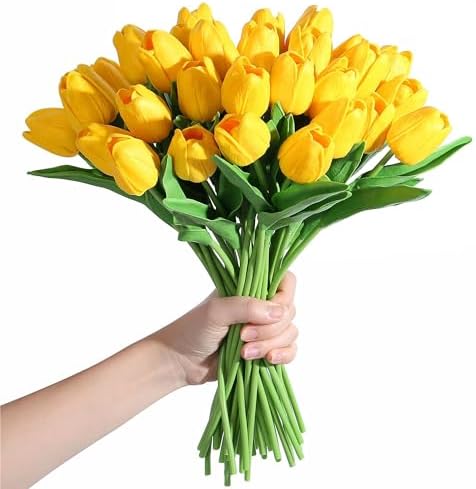 SITUMEIZI Fake Tulips 15pcs Real Touch PU Artificial Flower Yellow - Image 3