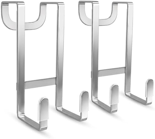 FYY 2 Packs Over The Door Hooks, Heavy Duty Door Hanger Hook, No Drill Wall Hooks for Hanging Coat, Towel, Bag in Bathroom, Closet Fits Most Doors Up to 1-7/8" Thickness （Silver） by FYY