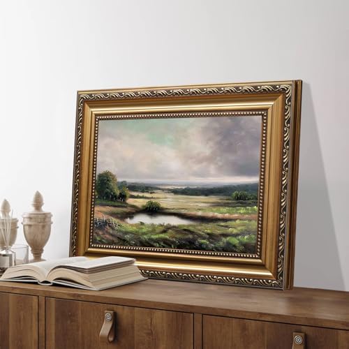 ASTRDECOR Vintage Gold Framed Mountain Wall Art Prints, Landscape Paintings Canvas Wall Art for Bedroom, Vintage Field Nature Wall Art, Rivers Green Pictures Farmhouse Wall Decor Living Room - 12''x16'' - Image 3