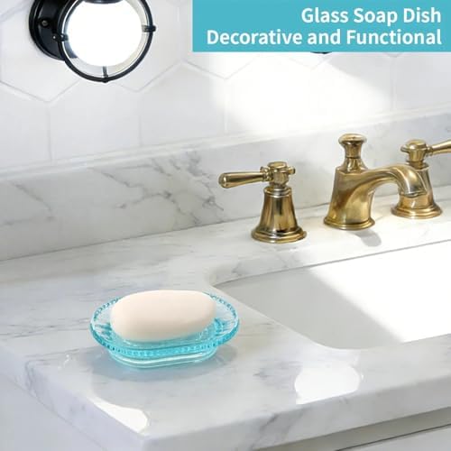 Glass Soap Dish, Vintage Embossed Bar Soap Holder, Decorative Soap Saver Tray for Shower, Bathtub, Bathroom and Kitchen Sink - Image 6