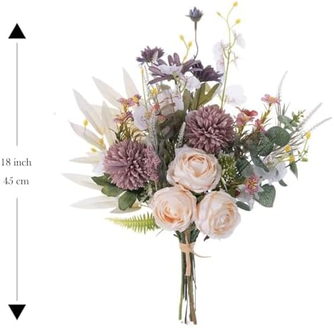 16-inch Artificial Fake Flowers Silk Table Arrangements Faux Plastic Floral Centerpieces for Home Kitchen with Roses, Dandelions, Chrysanthemum, Phalaenopsis, Eucalyptus, Sages, Orchids - Image 3