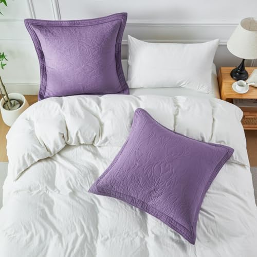 WINLIFE 100% Cotton Quilted Euro Sham Covers, 2 Pack Cotton 26'' x 26'' Pillow Covers, Soft and Breathable Euro Shams, Square Pillow Shams, Dark Purple - Image 2