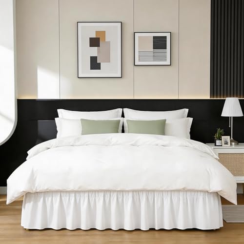 RIMELA White Bed Skirt Queen Size 12 Inch Drop, Wrap Around Elastic Adjustable Bedskirt, Bed skirting Dust Ruffle for Bed Frame & Box Spring Soft Durable Fabric Machine Washable Easy to Install - Image 3