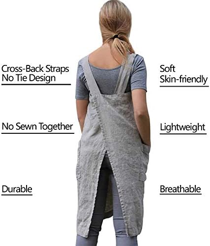 VLZUFE Cotton Linen Apron for women Cross Back Apron Pinafore Dress for Baking Cooking Gardening Work - Image 4
