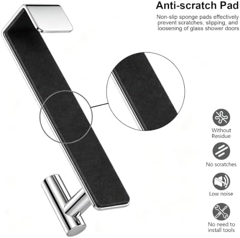 HUFEEOH Shower Door Hooks, Heavy Duty Stainless Steel Over The Glass Door Hanger, T Shape Bathroom Towel Robe Coat Rack Hooks, Tool-Free Installation (Fits 1-3/4" Thick Door - T Shape - 2 Pack) - Image 4