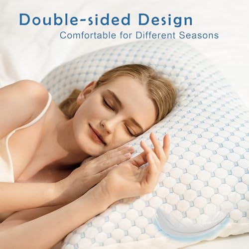 Premium Adjustable Shredded Memory Foam Pillow - Suitable for Side, Back, and Stomach Sleepers, with Cooling Fiber Machine Washable Cover (1, King (U.S. Standard), Light Blue Dot) - Image 5