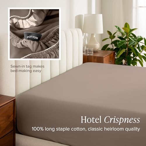 Bare Home 100% Organic Cotton Percale Fitted Sheet (Twin XL, Taupe) - Image 6
