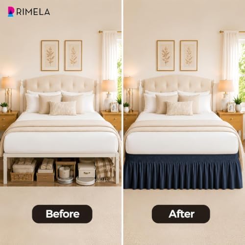 Navy Blue Bed Skirt Queen Size 18" Drop, Elastic Wrap Around Bedskirt - Image 3