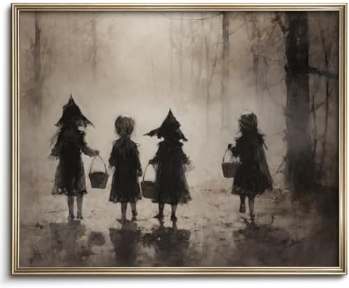 Halloween Vintage Trick or Treaters Wall Art Prints Halloween Wall Decor Trick or Treaters Canvas Autumn Prints Oil Painting Dark Academia Gothic Wall Decor for Gallery Living Room Bedroom (UNFRAMED 8x10in) by VodefoadVintageWallArt