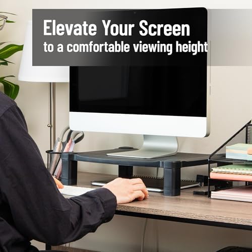 Mind Reader Monitor Stand, Height Adjustable, Desktop Organizer, Laptop Riser, Office, 17.25"L x 13.25"W x 4"H, Black - Image 2