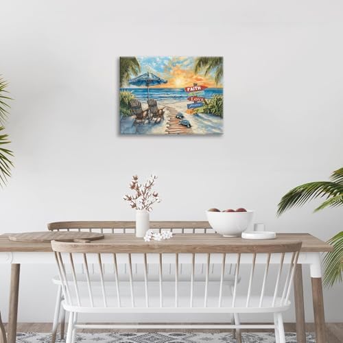 Beach Ocean Bathroom Pictures Wall Art, Seaside Coastal Bathroom Wall Decor, Sunrise Framed Painting Canvas Artwork for Bedroom Living Room Decorations 16" L x 12" W - Image 2