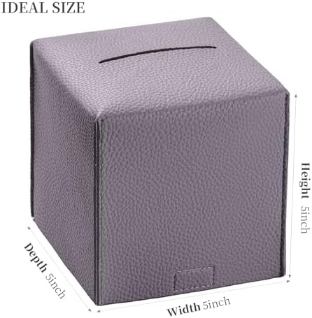 REGELETO Square Tissue Box Cover, Pu Leather Tissue Box Holder with Bottom Belt Modern Stylish Tissue Box Organizer for Bathroom, Bedroom, Hotel, Office Desk 5"X5"X5" - Image 2