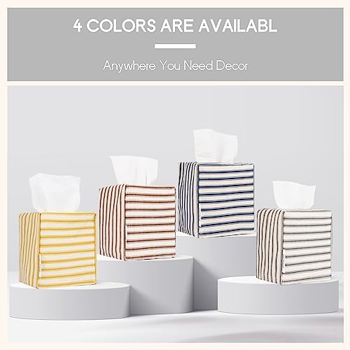 Tissue Box Cover, Fabric Tissue Box Holder Square, Stylish Toilet Paper Storage, Modern Bathroom Counter Organizer Decorations Accessories,Ticking Stripe 5''x5''x5'' (Pastel Grey) - Image 5