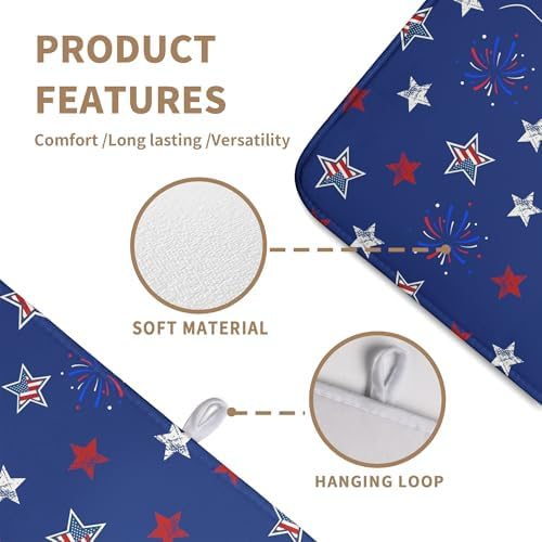 4th of July Dish Drying Mat America Stars Fireworks Blue Drying Mat 18x24 Inch Patriotic Memorial Independence Day Microfiber Absorbent Dish Drainer Rack Mats for Kitchen Counter - Image 3