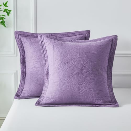 WINLIFE 100% Cotton Quilted Euro Sham Covers, 2 Pack Cotton 26'' x 26'' Pillow Covers, Soft and Breathable Euro Shams, Square Pillow Shams, Dark Purple by WINLIFE