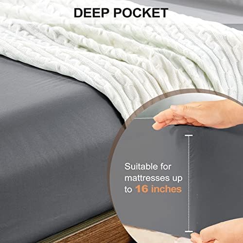 FreshCulture California King Fitted Sheet Only - Hotel Quality Fitted Sheet - Ultra Soft & Breathable - Brushed Microfiber - Deep Pocket - Cooling Fitted Sheets for Cal King Size Bed (Dark Grey) - Image 4
