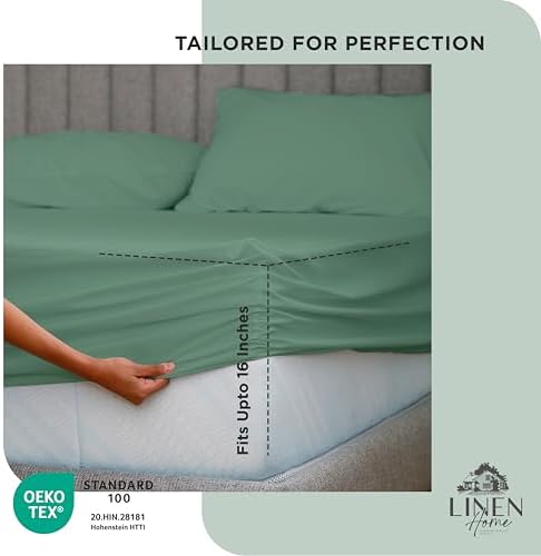 Linen Home 100% Cotton Percale Twin Size Fitted Sheet only, Frosty Green - Image 3