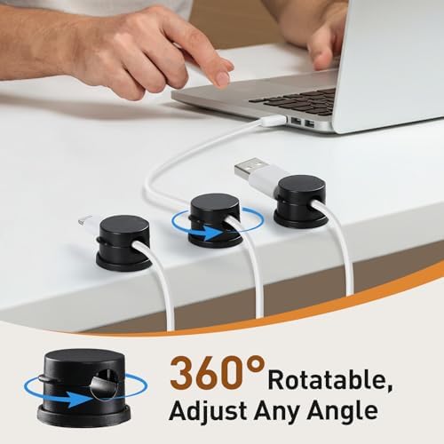 AGPTEK 8 Pack Magnetic Cable Clips, 360° Rotatable Cord Holder, Black - Image 2