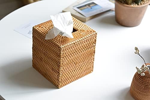 Rattan Tissue Box Cover Natural Woven Facial Napkin Holder Square (Natural, 5.5x5.5x5.9 Inch) - Image 4