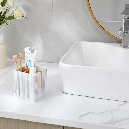 Toothbrush Holders for Bathroom, 3 Slots Toothbrush Organizer, Marble White - Image 2
