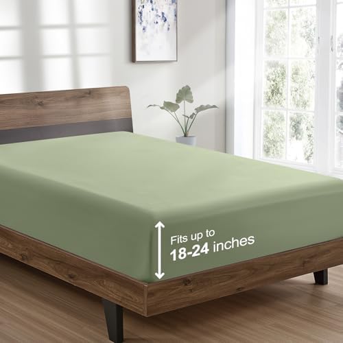 FreshCulture Queen Fitted Sheet Only - Hotel Quality Ultra Soft & Breathable Brushed Microfiber Fitted Sheet with 21 Inch Deep Pockets - Fits Queen Size Bed (Sage Green) by FreshCulture
