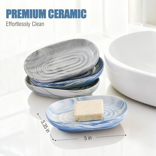 OTHIX Blue Ceramic Soap Dish with Unique Marble Texture, Decorative Bar Soap Holder for Bathroom and Kitchen, Cute Soap Dishes for Bar Soap, Jewelry, Family, Valentines Day Gifts (Blue Texture) - Image 3