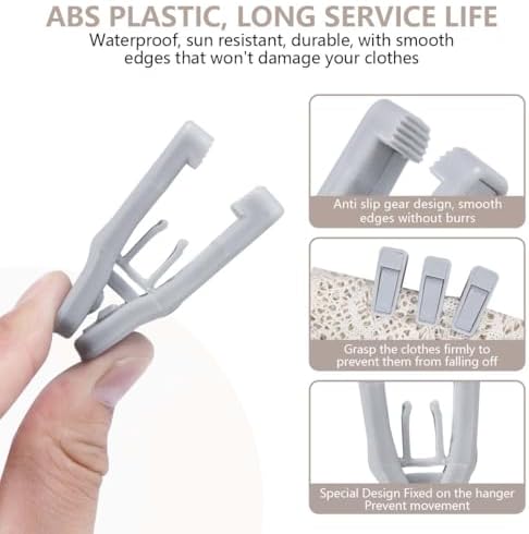 KISEER 40 Pcs Slim-line Plastic Finger Clips Set for Clothes Hanger (Grey) - Image 3