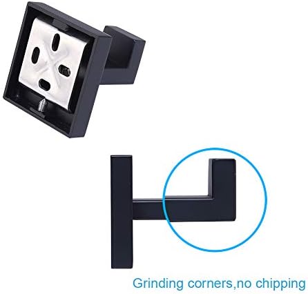 TASTOS Bath Towel Hooks Matte Black, 2 Pack Stainless Steel Robe Coat and Clothes Hook, Heavy Duty Wall Hook for Bathroom & Kitchen, Modern Square Style Wall Mounted (Black) - Image 5