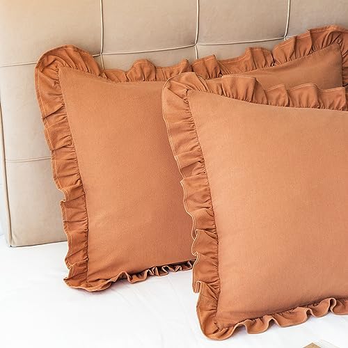 GLORY SEASON Pillow Shams Set of 2 Washed 100% Cotton Retro Ruffle Flounces Trim Solid Beige Decorative Pillow Cases for Home Bedroom Decor 20x26 Inch - Image 5