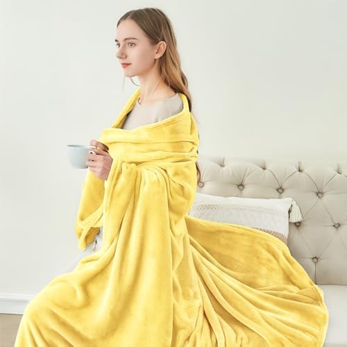 BEDELITE Fleece Blanket Soft Plush Throw for Couch Light Yellow 50"x60" - Image 5