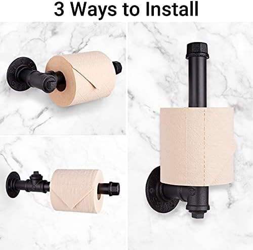 Livabber Industrial Pipe Toilet Paper Holder - Vintage Style DIY Wall Mount Roll Tissue Towel Holder for Bathroom Living Room and Kitchen (6", Black) - Image 5