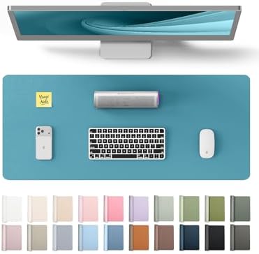 YSAGi Leather Desk Pad Protector, Office Desk Mat, Large Mouse Pad, Non-Slip PU Leather Desk Blotter, Laptop Desk Pad, Waterproof Desk Writing Pad for Office and Home (Turquoise, 23.6" x 13.8") by YSAGi