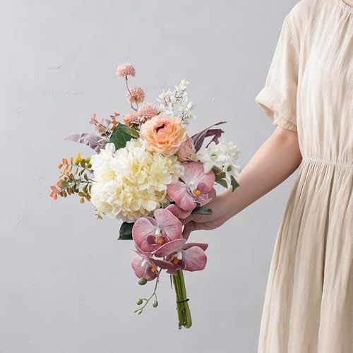 17-inch Artificial Fake Flowers Silk Flower Arrangements Faux Bouquets Composed of Hydrangea, phalaenopsis, Lotus, Double-Headed Roses, Dandelions, Jasmine, Small Fennel Branches. - Image 2