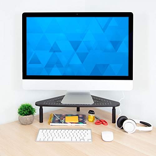 Corner Monitor Stand | Adjustable Height Corner Desk Shelf | Triangle Screen Riser, Ergonomic Space Saving Design, Ventilated. (Metal, Black) - Image 4