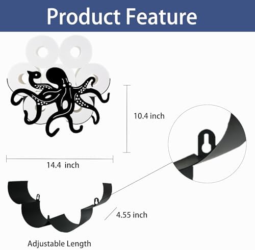 Octopus Toilet Tissue Holder,Animal Paper Holders,Decorative Metal Papers Holder,Funny Toilet Animal Storage for Bathrooms,Bathroom Paper Organizer for Extra 8 Rolls Wall Mounted Art Decor - Image 2