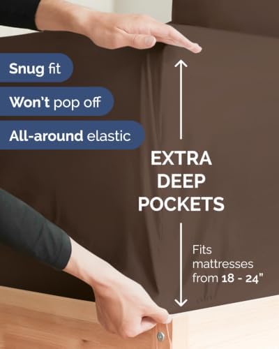 CGK Linens 2 Pack Extra Deep Twin Fitted Sheets - Brown - Image 2