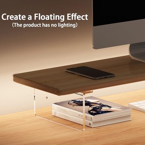Monitor Stand Riser 2.16/3.34 Inch 2 Height Adjustments Acrylic Stand with Installation Tool, Desk Organizer Accessories Office Desk Storage Rack Screen/PC/Printer/Laptop Riser 7.8 x 15.7 Inch (Brown) - Image 3