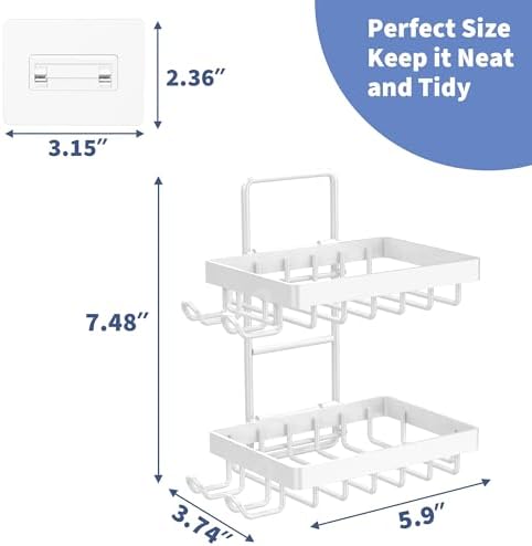 Moforoco White Double Soap Bar Holder for Shower, No Drilling, 304 Rustproof Stainless Steel, Wall Mounted Soap Holder with 4 Hooks and Razor Holder, Shower Rack Soap Tray Bar Soap for Bathroom - Image 4