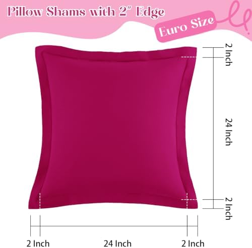 Homiest Hot Pink Euro Sham Covers 24x24 Inch, Set of 2, Wide Flange - Image 3