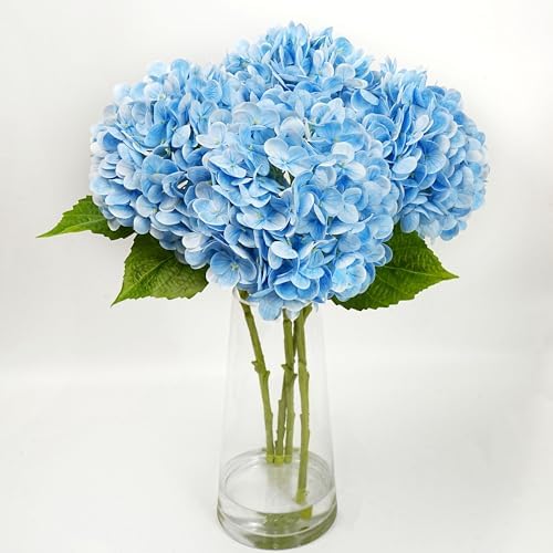 Jahe 4 Pcs Hydrangea Artificial Flowers, 20'' Tall Large Bloom Faux Hydrangea Flowers,Real Touch Fake Flowers, Bouquet Home Wedding Part Decor, DIY Floral Arrangement, Light Blue by JaHeArtisan