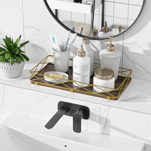 Lixple Toilet Paper Basket, 13" Bathroom Toilet Tank Tray Brown-Gold - Image 4