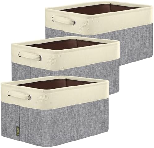 BALEINE 3 Pack Fabric Closet Storage Bins for Shelves, Linen Closet Organizers and Storage, Decorative Baskets for Organizing, Shelf, Clothes, Home, Office (Grey, 14''x10''x8.5'') by BALEINE