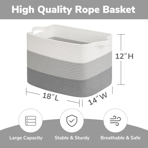 Goodpick 50L Large Woven Storage Basket, 18" x 14" x 12", Gradient Gray - Image 3